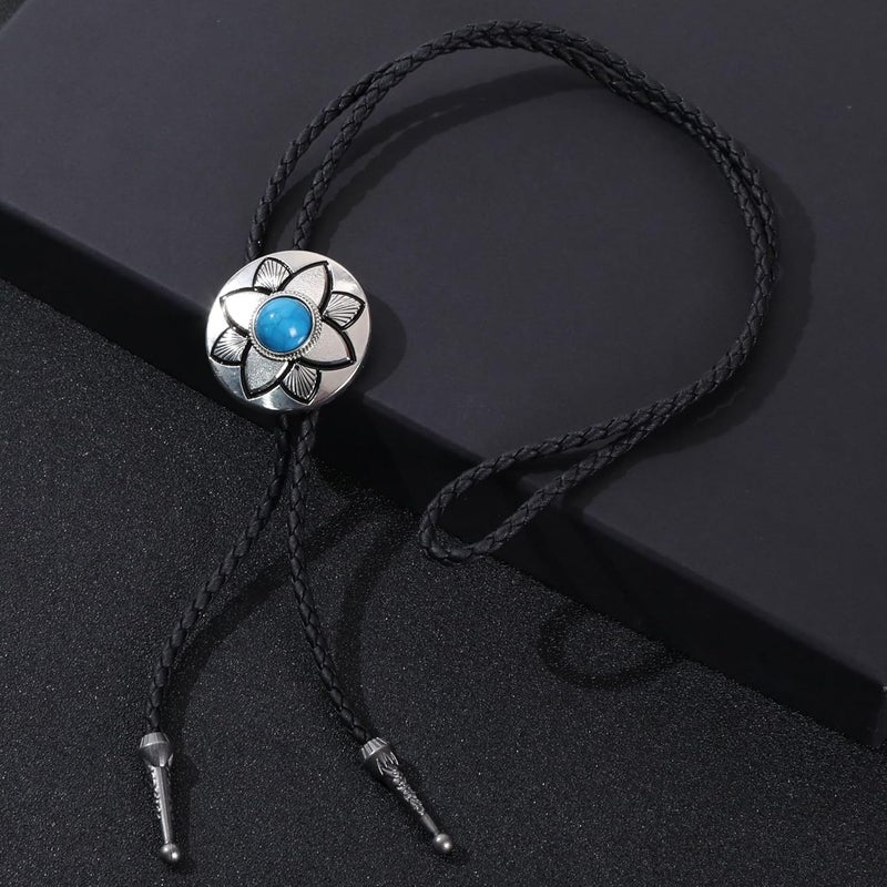FGSS Vintage Turquoise Bolo Tie For Men - Western Cowboy Colored Oval Bola Necktie Retro Leather Necklace for Men Women - Image 2